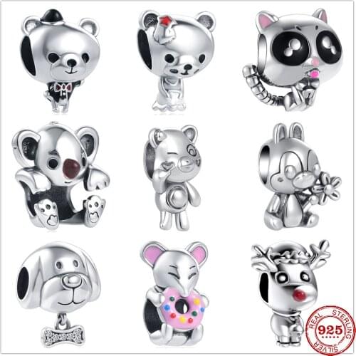 Hot sale100% 925 Sterling Silver Cat Mouse Koala Charm Fit Original Pandora Bracelet Making DIY Fashion Jewelry For Women