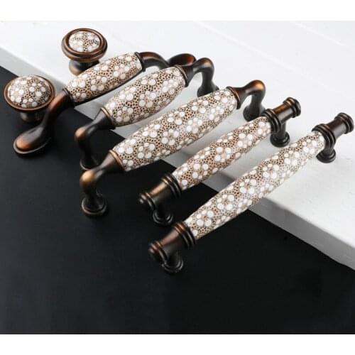 LISM Antique Bronze Ceramic Cabinet Handles Vintage Drawer Knobs Wardrobe Door Handles European Furniture Handle Hardware