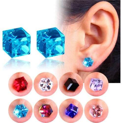 1pair Crystal Magnet Earrings Strong Magnetic Ear Clip For Women Luxury Big Zircon Square Statement Non Piercing Fake Earrings