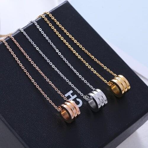 RHYSONG Korea Fashion Double Slot Cylindrical Nest Zircon Setting Pendant Necklace Surgical Stainsteel Steel Clavicle Chain