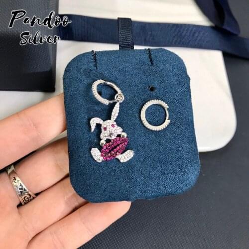 Fashion Charm Sterling Silver Original 1:1 Copy,Asymmetric Silver Rabbit With Red Lip Earrings Jewelry Gift Suitable For Female