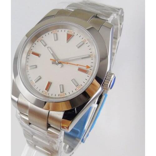 40mm White Sterile Dial Sapphire 21 Jewels MIYOTA 8215 Movement Glass Back Polished Bezel Automatic Mens Wristwatch