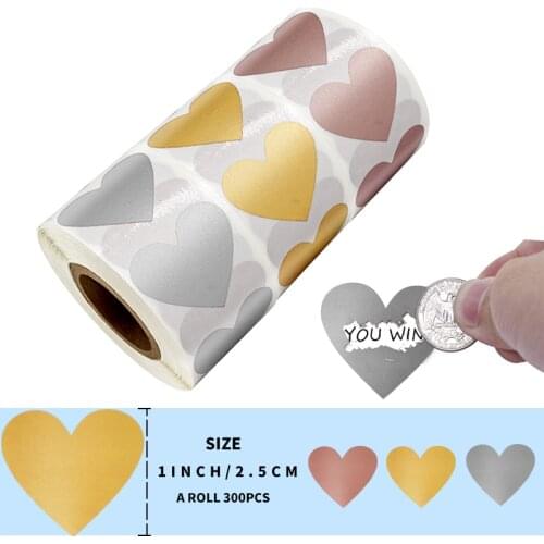 300 PCS Heart Shaped Rose Gold Scratch Off Stickers for Custom Game Party Activity Sticker Clear Stickers Kids Toy Sticker