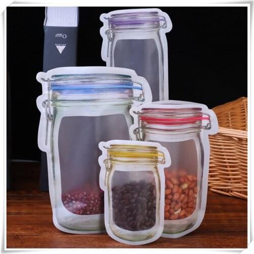 News Style Reusable Mason Jar Bottles Bags Nuts Candy Cookies Bag Seal Fresh Food Storage Bag Snacks Sealed Kitchen Organizer