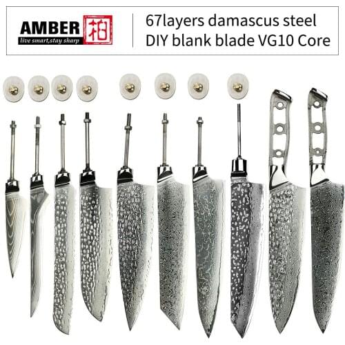 Amber 67layers Damascus Steel DIY Blank Blade VG10 Core chef knife Sharp Santoku Cleaver Slicing Utility Knives tools without hd