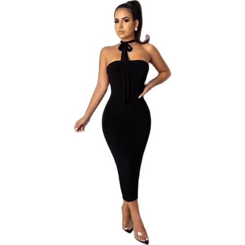Spring And Summer 2021 Sexy Tube Top Dress European And American Nightclubs Bandage Cross Tight Dress Women