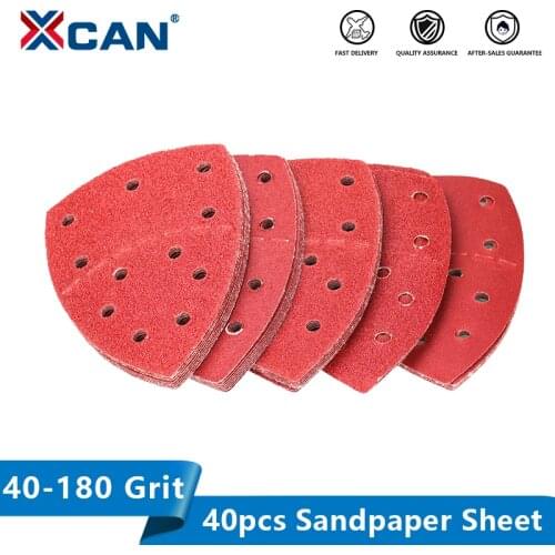 XCAN Sanding Paper 40pcs #40#60#80#120#180 Sandpaper Disc for Orbital Sander Aluminum Oxide Mouse Sanding Sheet for Polishing