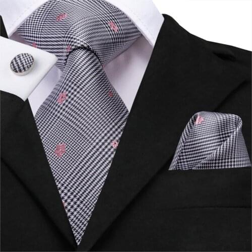 SN-3222 Fashion MenTie Silk Jacquard Woven Wedding Tie for Men Plaid Gradient Pink Flower Black White Necktie Suit Party