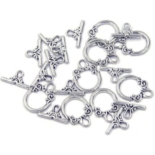 End OT Clasps Connectors Hooks Toggle Clasp For Bracelet Jewelry DIY Making Findings Flower Cercle Silver Tone 14x20mm 10Sets