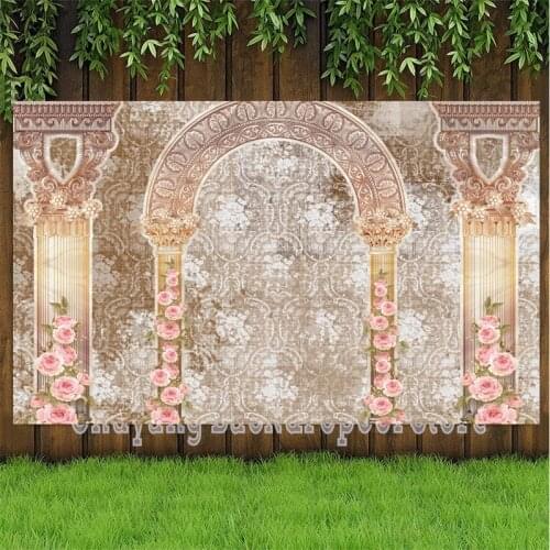 Dried Artificial Flowers Patterns Wall Wedding Photography Backdrops Palace Door Embroidery Marriage Couple Portrait Backgrounds