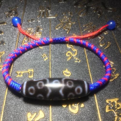 Tibet 13eyes DZI Jewelry special red&blue braided line hand-woven diamonds knot evil woman`s bracelet Free Shipping