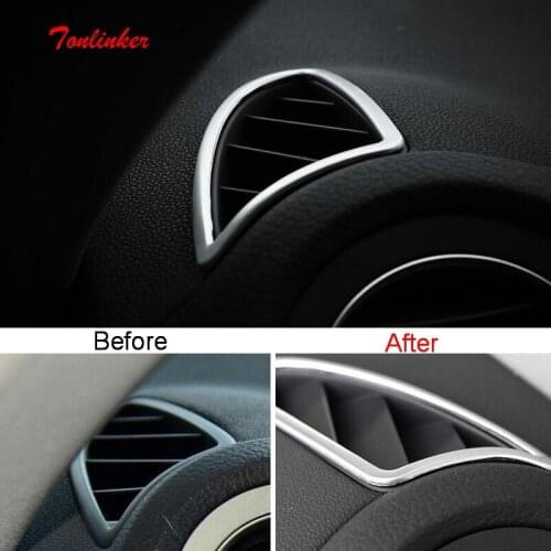 Tonlinker Cover stickers Dashboard small outlet For Volkswagen Tiguan 2009-17 Car styling 2 pcs ABS Chrome Cover case stickers