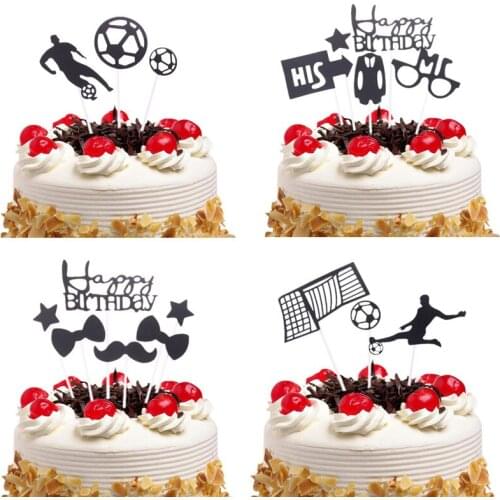 Cake Topper Football Creative Soccer Kids Happy Birthday Cake Flags For Boys Man Dad Birthday Sports Party DIY Cake Decorations