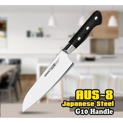 TUO Cutlery Santoku Knife - AUS-8 Japanese High Carbon Stainless Steel Kitchen Knife - Black Ergonomic G10 Handle - 7