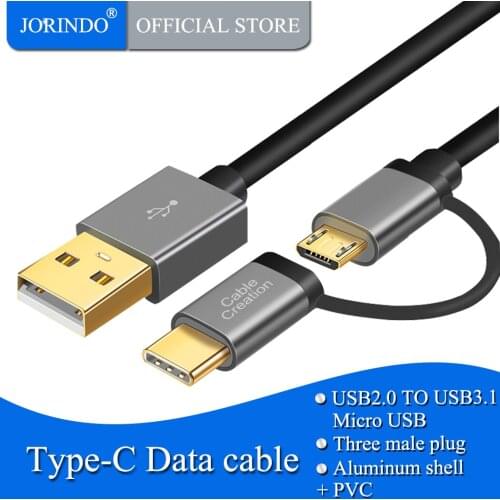 USB C and Micro USB 2 in 1 Cable,JORINDO Coiled Type C Micro-B Cord Compatible Samsung S8 Android & Type C Devices,Stretched