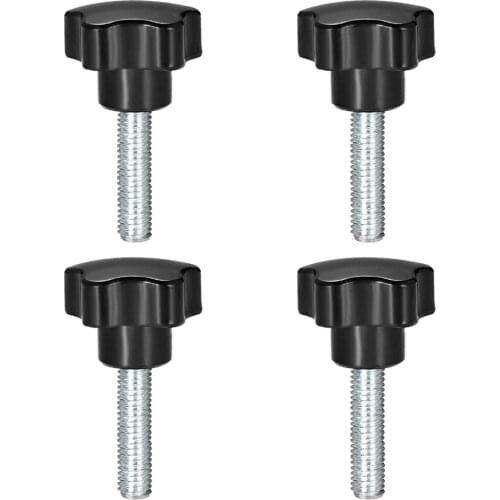 Uxcell 4Pcs Star Knobs Grips M10 x 40mm Male Thread Steel Zinc Stud Black PP