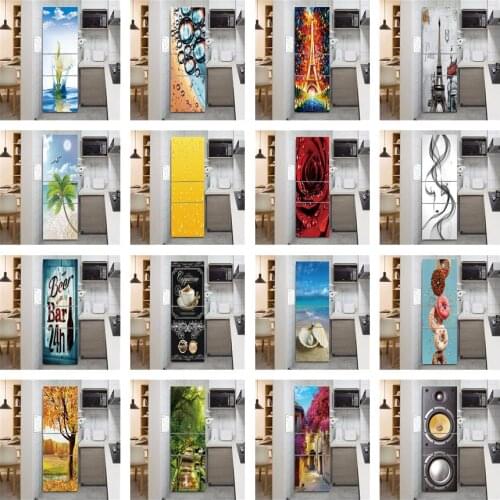 60x180cm Landscape Flower 3D Refrigerator Sticker For Kitchen Waterproof Vinyl Fridge Cover Decal Home Design Wallpaper Posters