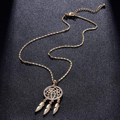 Big Dream Vintage Catcher Pendant Necklace Gold Hollow Long Jewelry Crystal Necklace For Women Choker Gift Collier 2021 Vintage