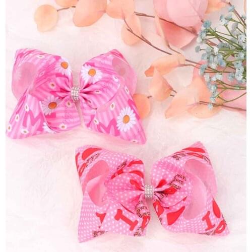 Fashion Mothers Day Printing Bow Hair Clips for Girls Children Letter Bowknot Kids Hairpins 2021 New Hair Accessories Headwear