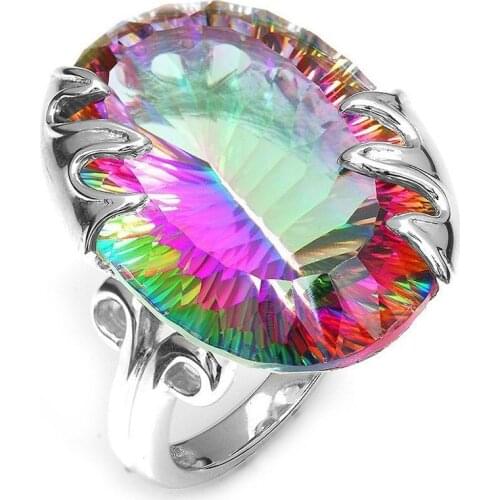 Womens 925 Silver Multicolor Zircon Ring Engagement Wedding Gift Jewelry Ring Wholesale