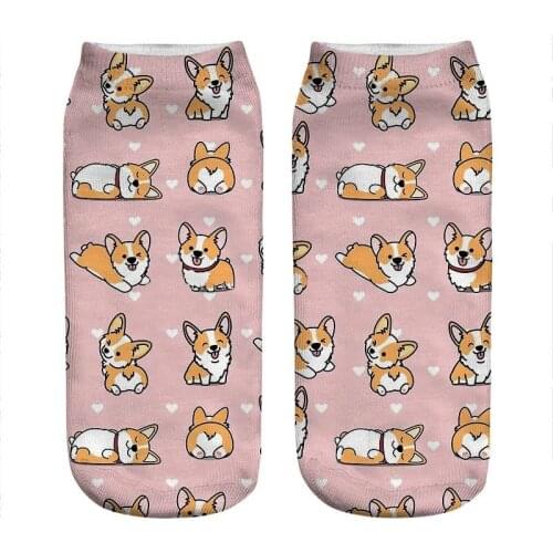 2021 Womens socks kawaii pink Kawaii Corgi Printed Socks Woman harajuku Happy Funny Novelty cute girl gift Socks for women