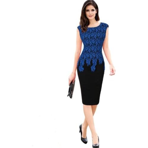 Black red female summer lace decals work dress round neck high waist sleeveless sexy pencil dress professional women dress