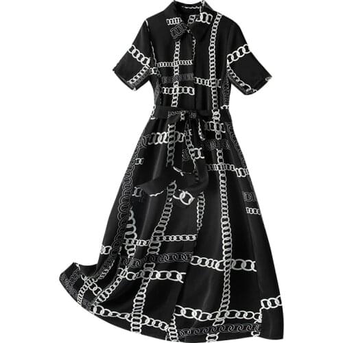 2021 New Arrival European Fashion Print Plus Size Black Chiffon Dress for Woman