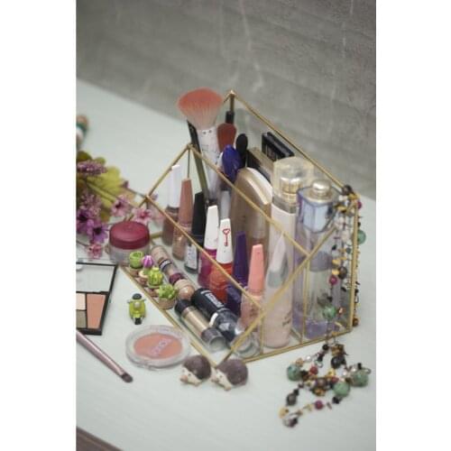 Gold Organizer Glass Box Supply Brass Makeup Organizer Nail Polish Cosmetic Storage Jewelry Storage Box Lipstick Holder
