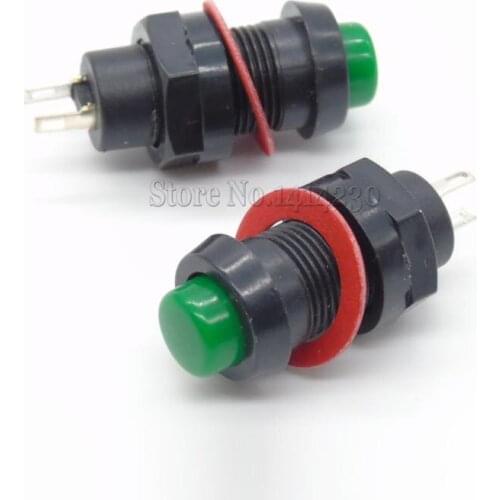 10Pcs 10mm Round Miniature Push Button Switch DS-211 Self-locking Power Switch Green