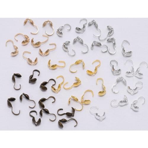 200pcs 4mm Crimp Beads Cove Clasps Hook Cord End Caps String leather Clip Foldover DIY Ball Chain Connectors For Jewelry Making