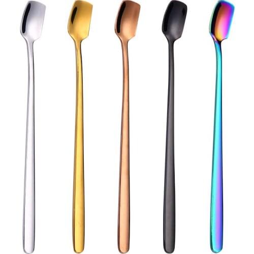 304 Stainless Steel Long Handle Square Spoon Coffee Dessert Cocktail Stirring Scoops