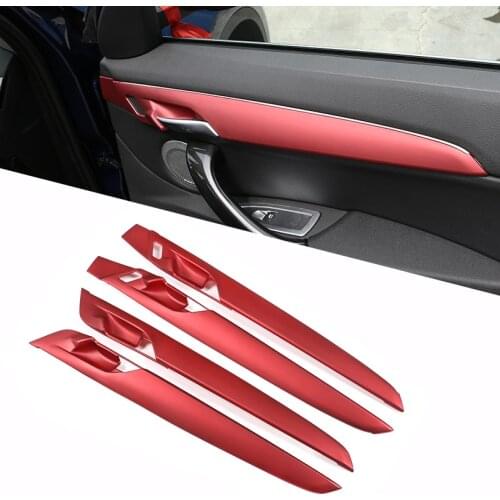 4 Pcs Red ABS Car Interior Door Panel Cover Trim For BMW X1 F48 2016-2019 Accessories