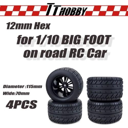 TTHOBBY 4PCS RC Wheel Tire 115mm Monster Truck Tires 12mm Hub Hex Tire Wheels for 1/10 RC Car Big Foot Monster Truck on Road