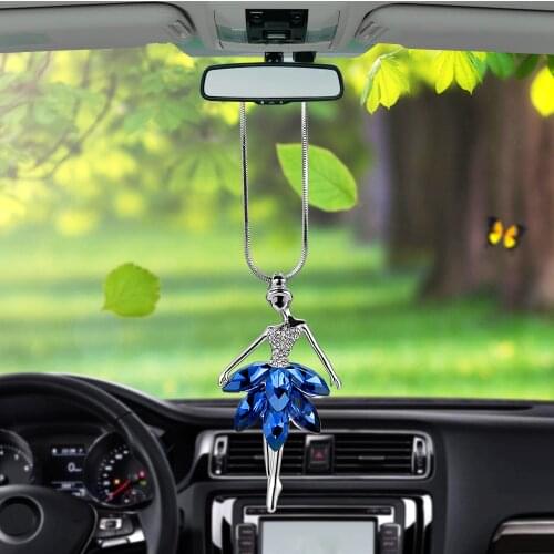 Car Pendant Fashion Crystal Diamond Dance Ballet Girl Figure Automobile Rear View Mirror Decoration Ornaments Creative mini Gift