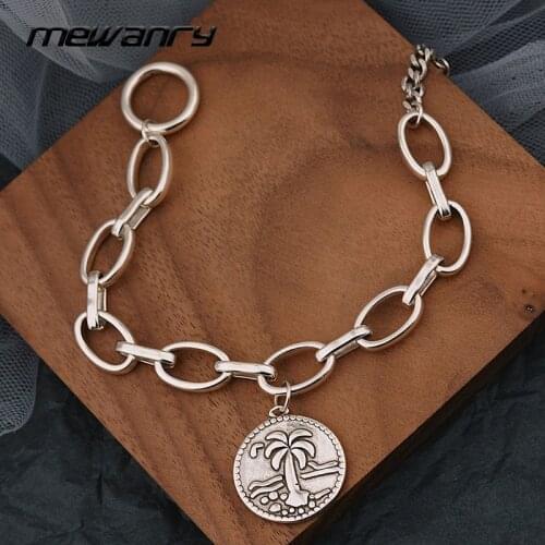 Mewanry 925 Sterling Silver Bracelet Fashion Vintage Coconut Summer Beach One Word Buckle Holiday Party Jewelry Gift for Women