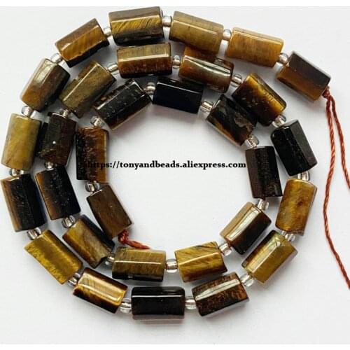 7'' Natural Faceted Brown Tiger Eye Cylinder Spacer Stone Beads For Jewelry DIY Making