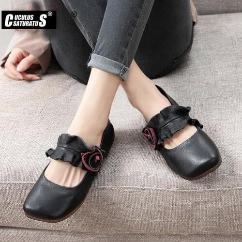 Cuculus Genuine Leather Handmade Woman Flat Shoes Elegant Comfortable Lady Fashion Square head Women Super soft Ballet flats
