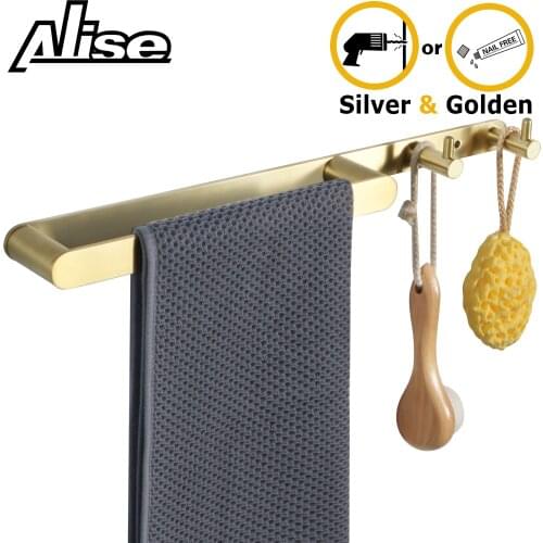 45cm 304 Stainless Steel Towel Holder with Two Hooks Hardware Bar Hanging Holder Bathroom Rack shelf Wall Mounted Kitchen Hooks