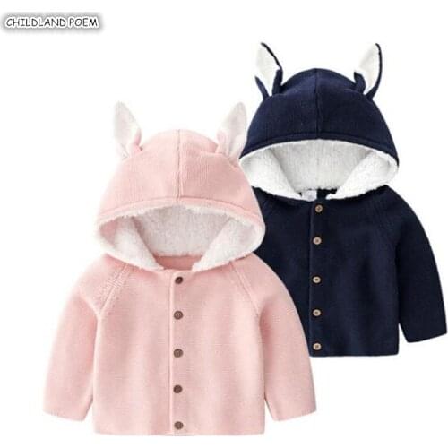 Baby Sweater Autumn Baby Jacket Coat Hooded Knitted Baby Cardigan Rabbit Ear Baby Girls Sweater Toddler Boys Sweater Cardigan