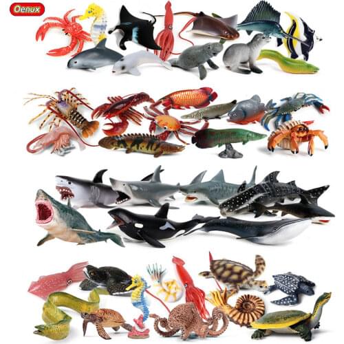 Oenux Sea Life Animals Megalodon Shark Orca Sperm Whale Carb Fish Action Figures Ocean Model Aquarium PVC Educational Kids Toy