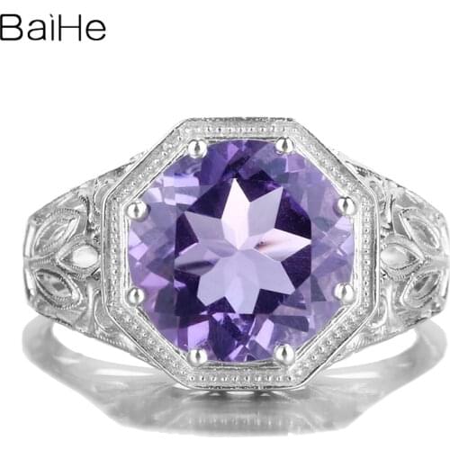 BAIHE Sterling Silver 925 3.76CT Genuine Amethyst Flawless Engagement Women Trendy Fine Jewelry Amethyst Ring
