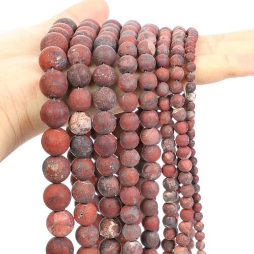 Frosted Red Natural Stone Beads Matte Round Loose Spacer Bead for Jewelry Making DIY Bracelets Necklace Charm Accessories 4-12MM