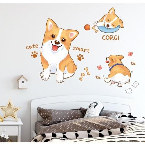 Cute Cartoon Dog Wall Sticker Kawaii Room Decor Anime Kids Room Bedroom home Decor Aesthetics Poster Self Adhesive Wallpaper