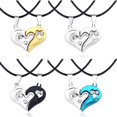 Fashion Crystal Heart Pendant Couple Anniversary Set Ornaments Necklace Splicing Puzzle Choker Valentines Day Women men Gift