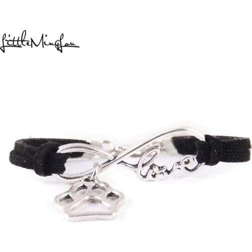 Little MingLou Infinity love dog cat pet paw bracelet charm suede men bracelets & bangles for women jewelry drop shipping