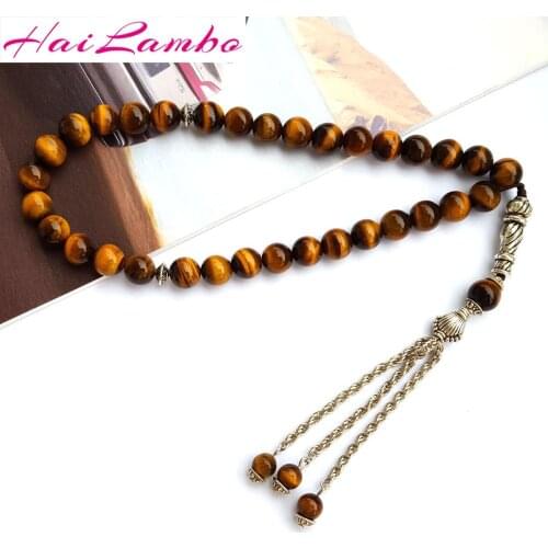New 8 x 6mm Natural Tiger Eyes Stone 33 Prayer beads Islamic Muslim Tasbih Rosary Misbaha bead for Famliy friend present gift