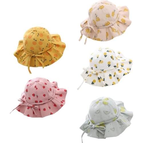 Baby Bucket Hat For 6months-36months Baby Print Outdoor Sun Children Girl Cap Kids Toddler Bowknot Panama Beach Intant Hat C1T7