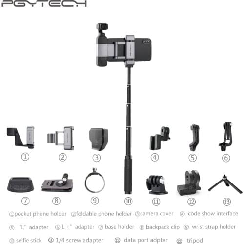 PGYTECH DJI Pocket 2 Foldable Phone Holder Bracket Adapter Mount Selfie Stick Tripod Backpack Clip for DJI Osmo Pocket Accessory