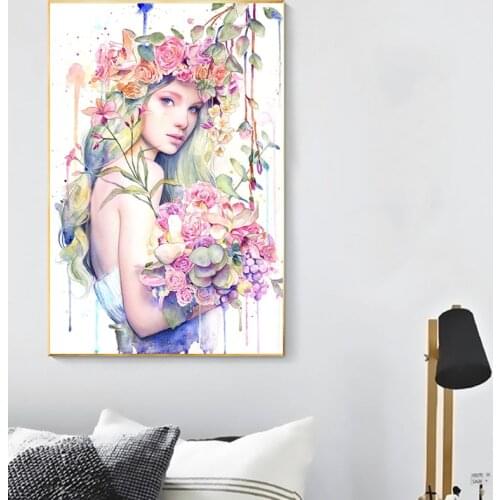 Flower Girl Portrait Canvas Prints Wall Art Painting Wall Picture Posters for Living Room Scandinavian Home Decor