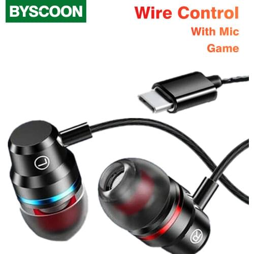 Byscoon Heavy Bass Stereo Type c 1.2m In-ear Earphones Wired Headset Gaming Auriculares with Mic For Xiaomi Samsung Huawei OPPO